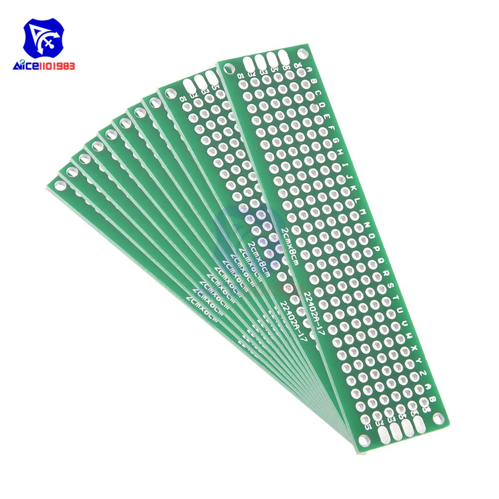 Diymore 5 шт./лот FR4 стекловолокно DIY двусторонний прототип доска 2x8 см Двусторонняя универсальная печатная плата