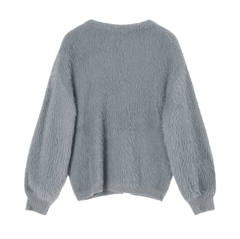 [EAM] Gray Big Size Knitting Sweater Loose Fit