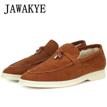 

Winter Fur Loafers Shoes Women Plus Size Real Suede Leather Winter Flats Comfort Cozy Wool Shoes Women Plus Size Casual Shoes