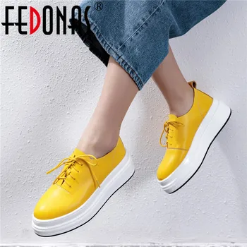 

FEDONAS 2020 Spring Quality Genuine Leather Woemn Flats Cross Tied Platfrom Casual Sports Shoes Woman Comfortable Women Sneakers