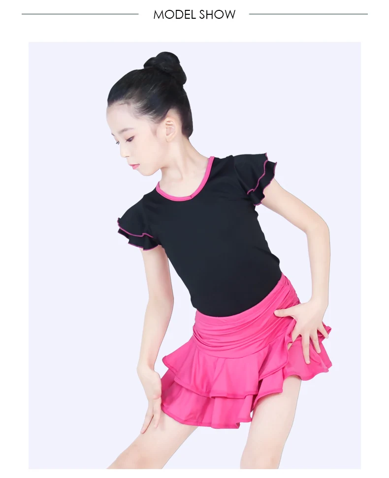 Детское платье для латинских танцев, костюм с v-образным вырезом и короткими рукавами, одежда для занятий танцами, юбка для латинских танцев для девочек