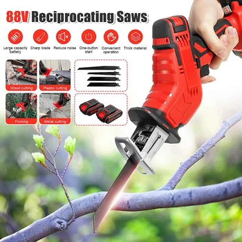 

Drillpro 88V 1/2Lithium Battery Charging Reciprocating Saw PVC Pipes Wood Metal Cutter +4 Saw blades Metal Woodworking Cutters