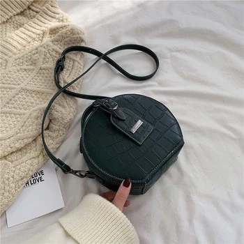 

2020 Fashion small round bags winter new cross-body bags stone pattern small handbag shoulder zipper handbag mobile phone bags