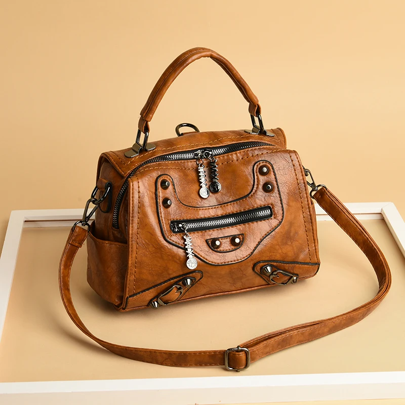 Женская сумка, кожаная сумка на плечо, женская переносная сумка-тоут с заклепками в виде звезд, Повседневная модная женская сумка от известного бренда