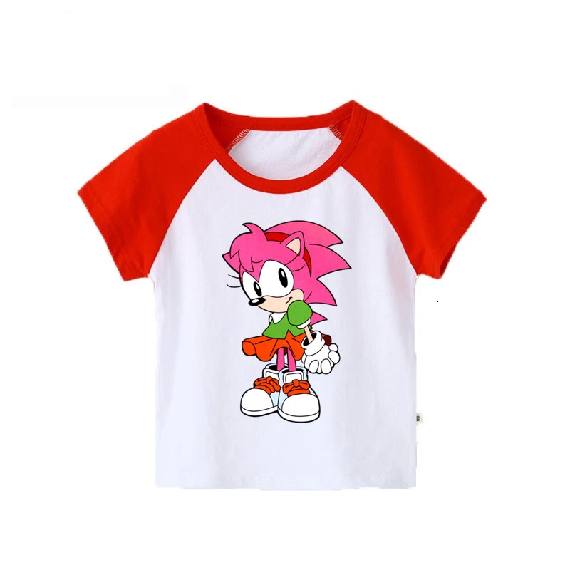 as picture Забавная белая футболка из хлопка с изображением Соника, amy rose, детские летние топы с круглым вырезом, Детская футболка с рисунком, одежда для малышей - Цвет: as picture