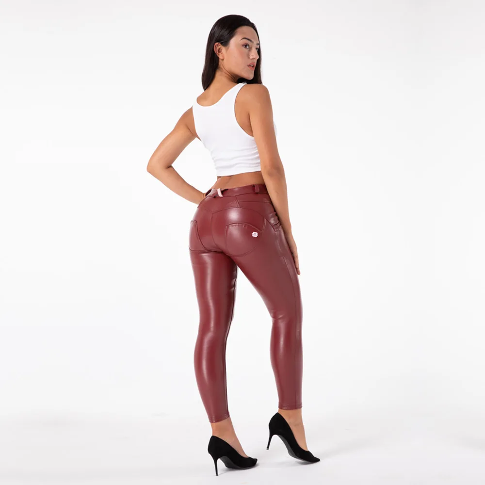 Melody Burgundy Skinny Leather Pants Pu 