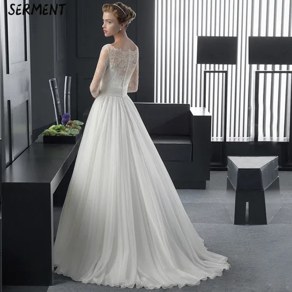 

SERMENT Simple Lace Sleeve Wedding Dress Off The Shoulder Suitable for Pregnant Women 30cm Tail Spring Summer Autumn Wedding