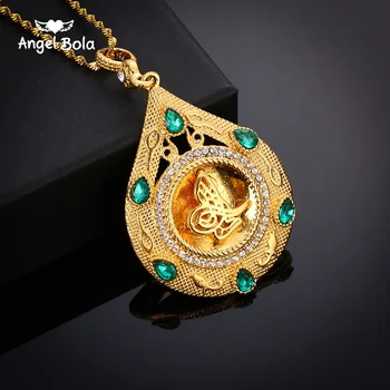

Green/White Crystal Allah Necklaces Women/Men Gold Color Arab Islam Pendant Necklaces Mohammed Jewelry Muslim/Middle Eastern