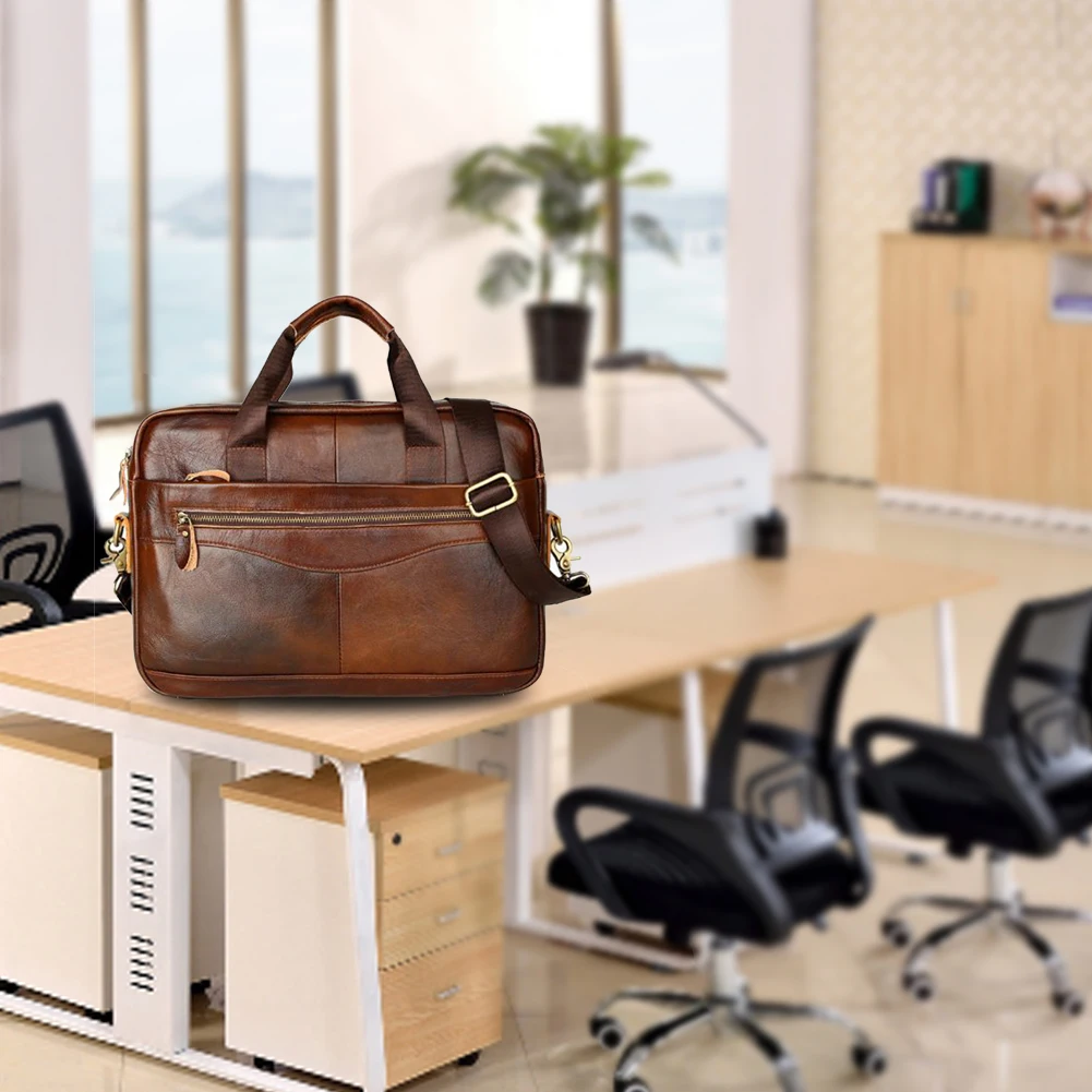 

Zipper Business Case Work Artificial Leather Multifunction Storage Handbag Solid Men Briefcase Portable Travel With Strap Square