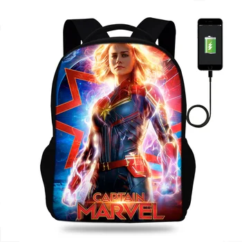 

17inch Mochila Captain Marvell Print Backpack USB PORT Backpacks For Teenager Girls School Bags