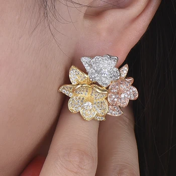 

LARRAURI 2019 Luxury Statement Stud Earrings For Women Flower Shape Cubic Zirconia Earrings New Fashion Jewelry