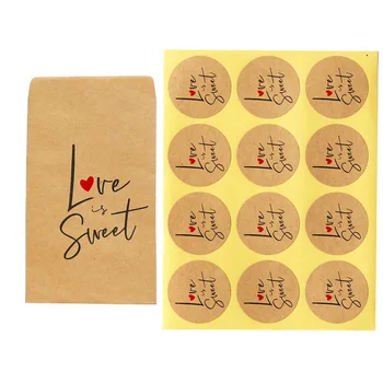 

50pcs Kraft Paper Envelope Love is Sweet Retro Wedding Party Invitation Gift Envelope Scrapbooking Envelope with stickers