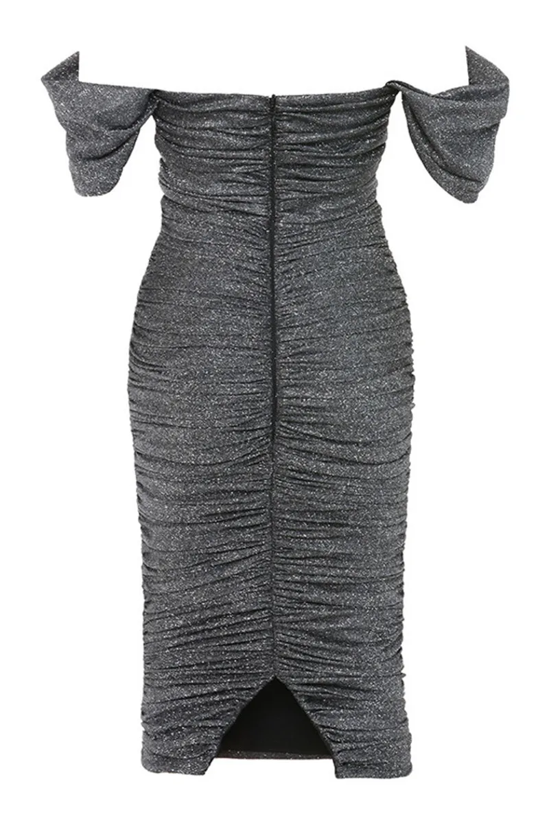 Сексуальное женское платье без бретелек серое с открытыми плечами Плиссированное женское вечернее платье рождественское платье