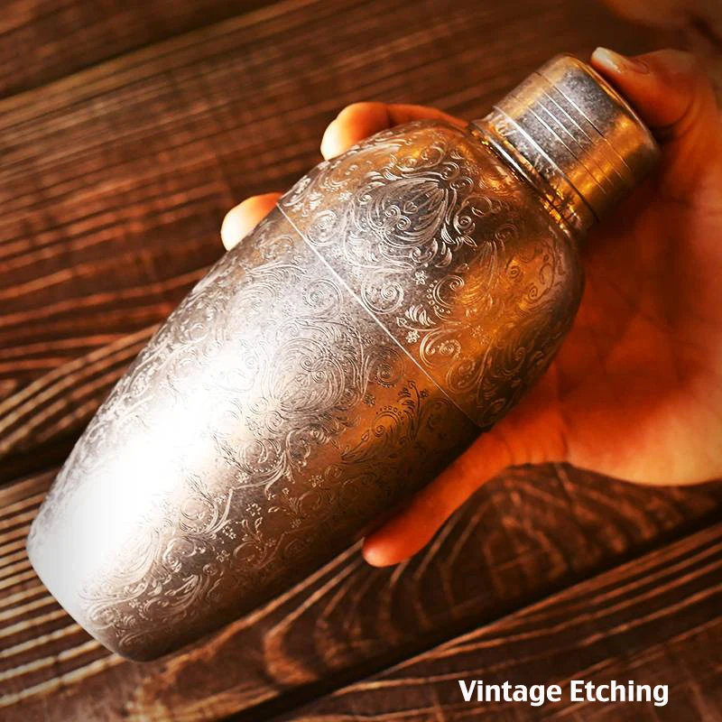 Glass Drinkware 500ml 3Pieces Vintage Cocktail Shaker Bar Shaker Cobbler Bar Tools