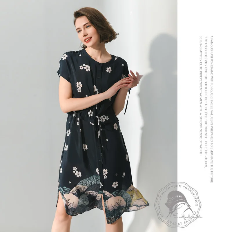

navy chiffon floral silk dresses women 2020 summer long casual office work beach party boho dress plus size loose dropship