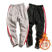 Харадзюку горячая распродажа мужские повседневные Модные бархатные плотные полосатые цветные подходящие Большие размеры уличные мужские спортивные штаны