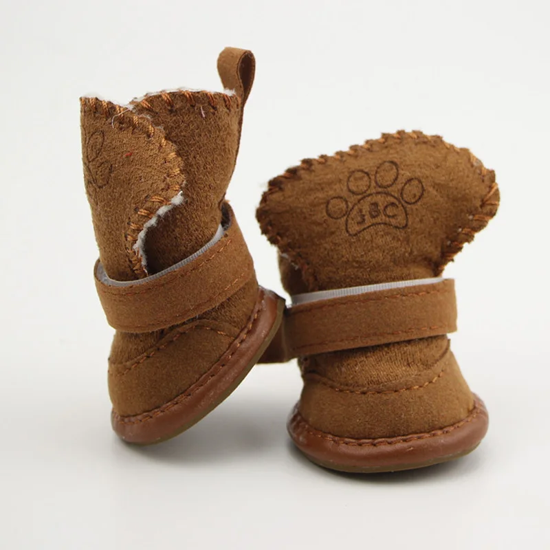 Cat Shoes Cotton Blend Snow Walking Dog Shoes Cute Dog Boots Pet Supplies 4 Pcs Winter Warm Shoes For Dogs Puppy Sneakers - Цвет: coffee