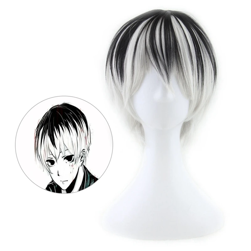 Парик Tokyo Ghoul Kaneki Ken короткие прямые Серебристые серые синтетические волосы для