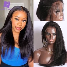 Yaki Straight 13x6 Lace Front Wig Brazilian Remy Human Hair Wigs HD Transparent Lace 250% Density Wig For Black Women luffywig