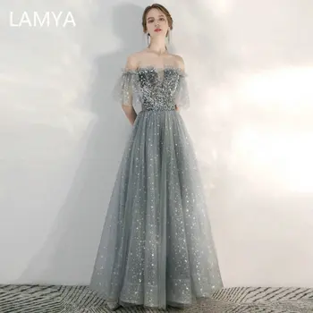 

LAMYA Princess Sequined Boat Neck A Line Evening Dresses Customized Ruffles Formal Dress Fashionable Evening Gown Robe De Soiree