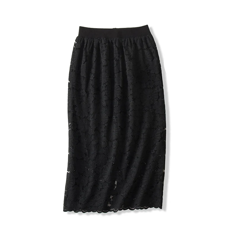 SuyaDream Women Winter Skirts New Floral Lace Pencil skirt Two sides wear - Цвет: Черный