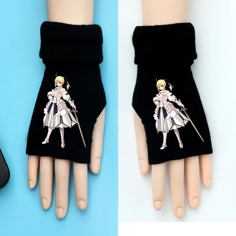 Fate FGO Stay Night Saber, вязаные перчатки, хлопковые теплые рукавицы на половину пальцев, модные аксессуары для косплея, подарок на зиму - Цвет: 12