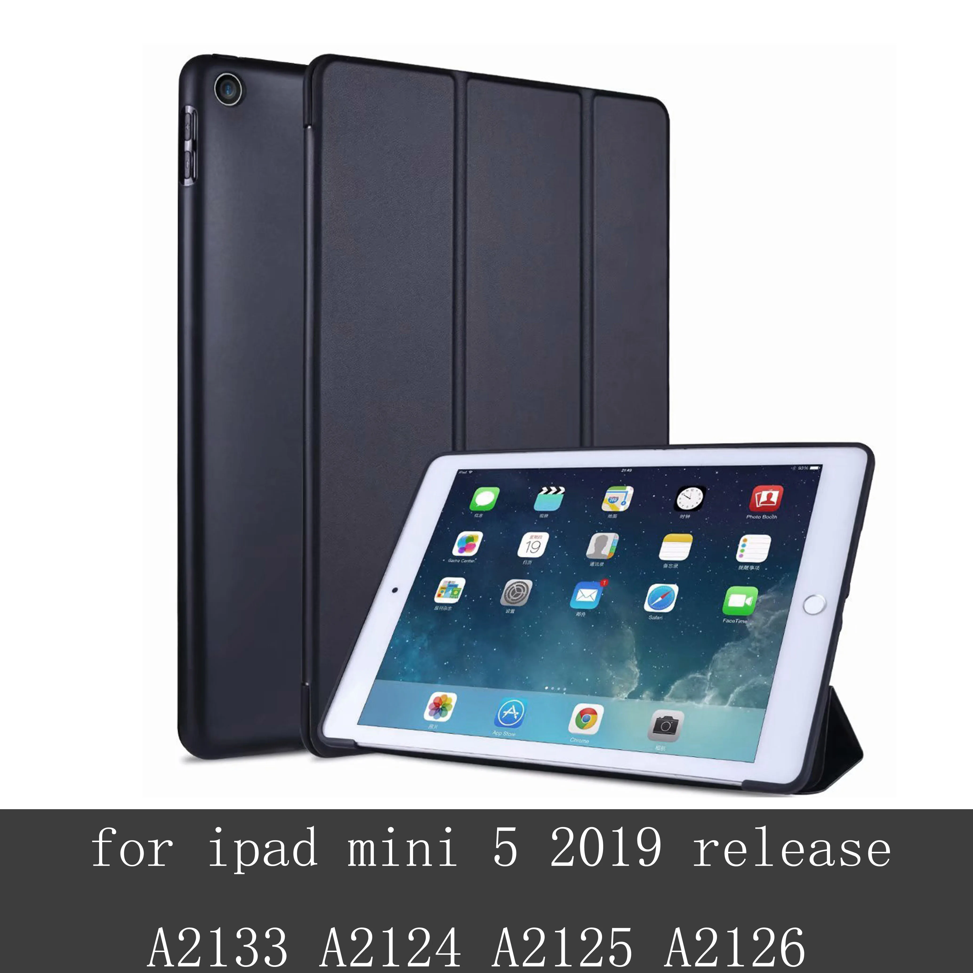 Чехол для iPad Mini 1 2 3'Mini 4'Mini 5: A1432'A1454'A1490'A1600'A1538'A2133 A2124 сотовой сеткой из мягкой оболочки Smart sleep из искусственной кожи - Цвет: mini 5  Blcak