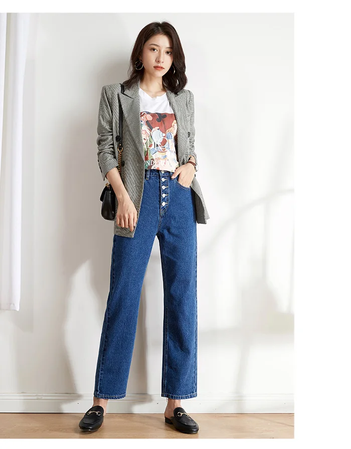 Женские свободные прямые джинсы LEIJIJEANS, неэластичные классические брюки с пятью пуговицами и карманами, крутые джинсы новой модели для девушек