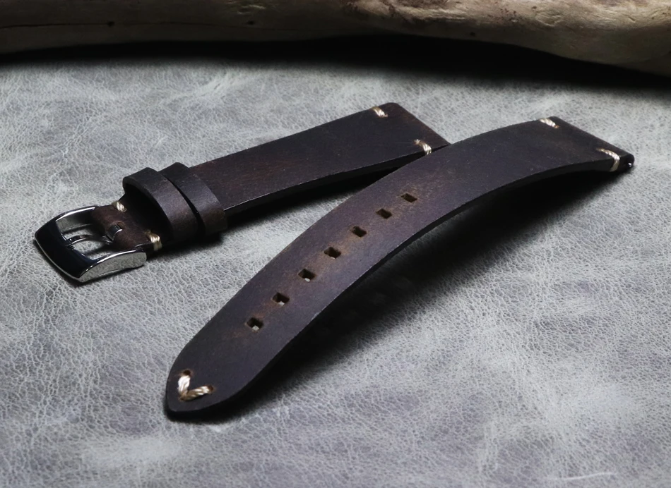 20mm * 16mm Crazy Horse Hide Cowhide thin Watchband Genuine Leather Coffee color Watch Strap Wristband Quick installation Belt