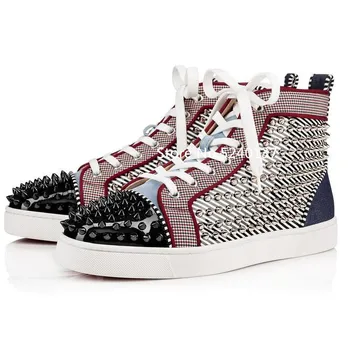 

High Top Rivets Mixed Color Men Sneakers Round Toe Cross-tied Flat Runway Top Quality Brand Design Casual Shoes Male