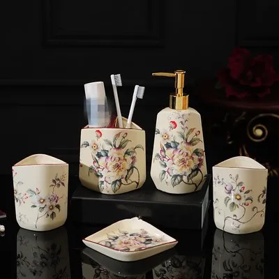 5pcs Принадлежности для ванной комнаты европейские изысканные керамические аксессуары для ванной комнаты Набор Мыла Диспенсер держатель для зубной щетки мыльница - Цвет: 5pcs