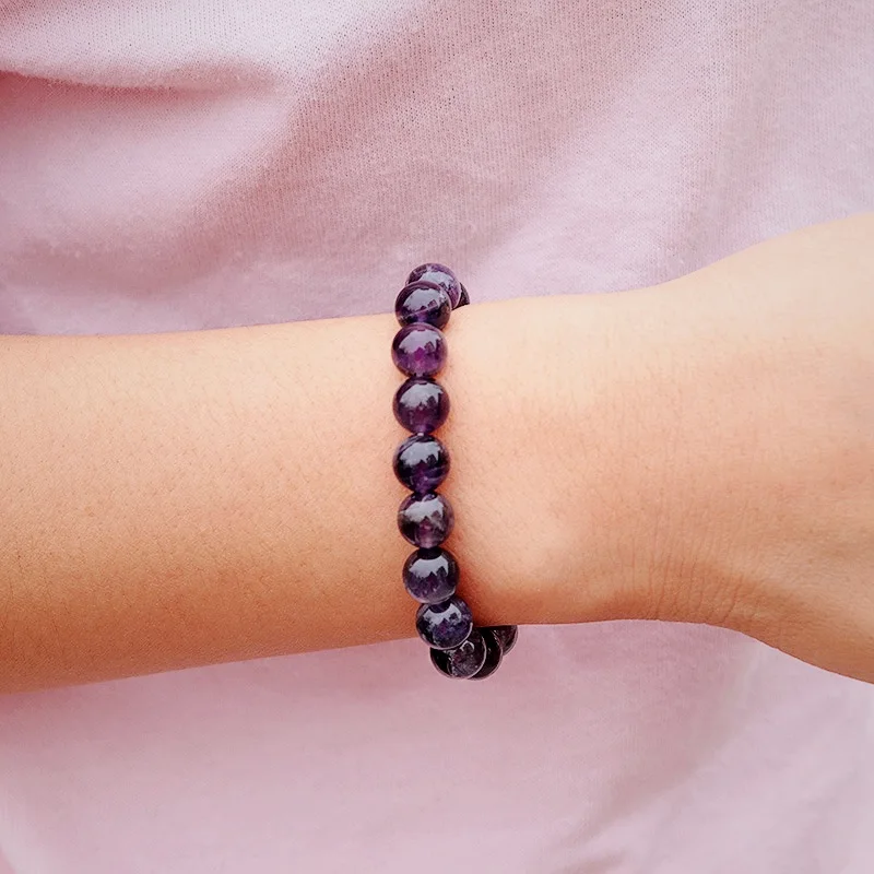 100% Natural Amethysts Bracelet Women Men 4/6/8/10/12mm Dark Purple Stone Beaded Braslet Couple Brazalete Gifts For Lover Joias