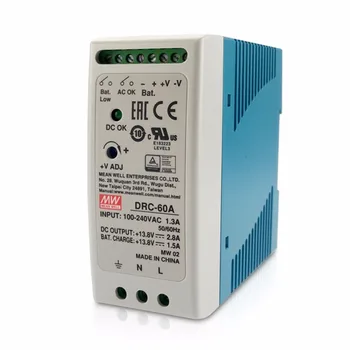 

Meanwell DRC-60A DRC-60B 13.8V 27.6V 60W Original UPS DIN Rail security industry or battery systerms Switching Power Supply