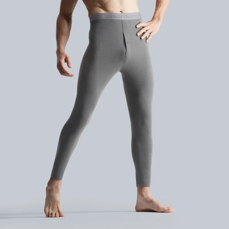 Men's Long Trousers Seamless Thermal Pants Autumn and Winter Plus Velvet Thick Thin Cotton Wool Pants Tight-fitting Underpants