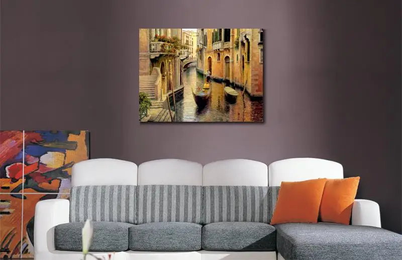 Холст картины маслом Золотой вечер Gondola городской пейзаж работа для гостиной ручная роспись