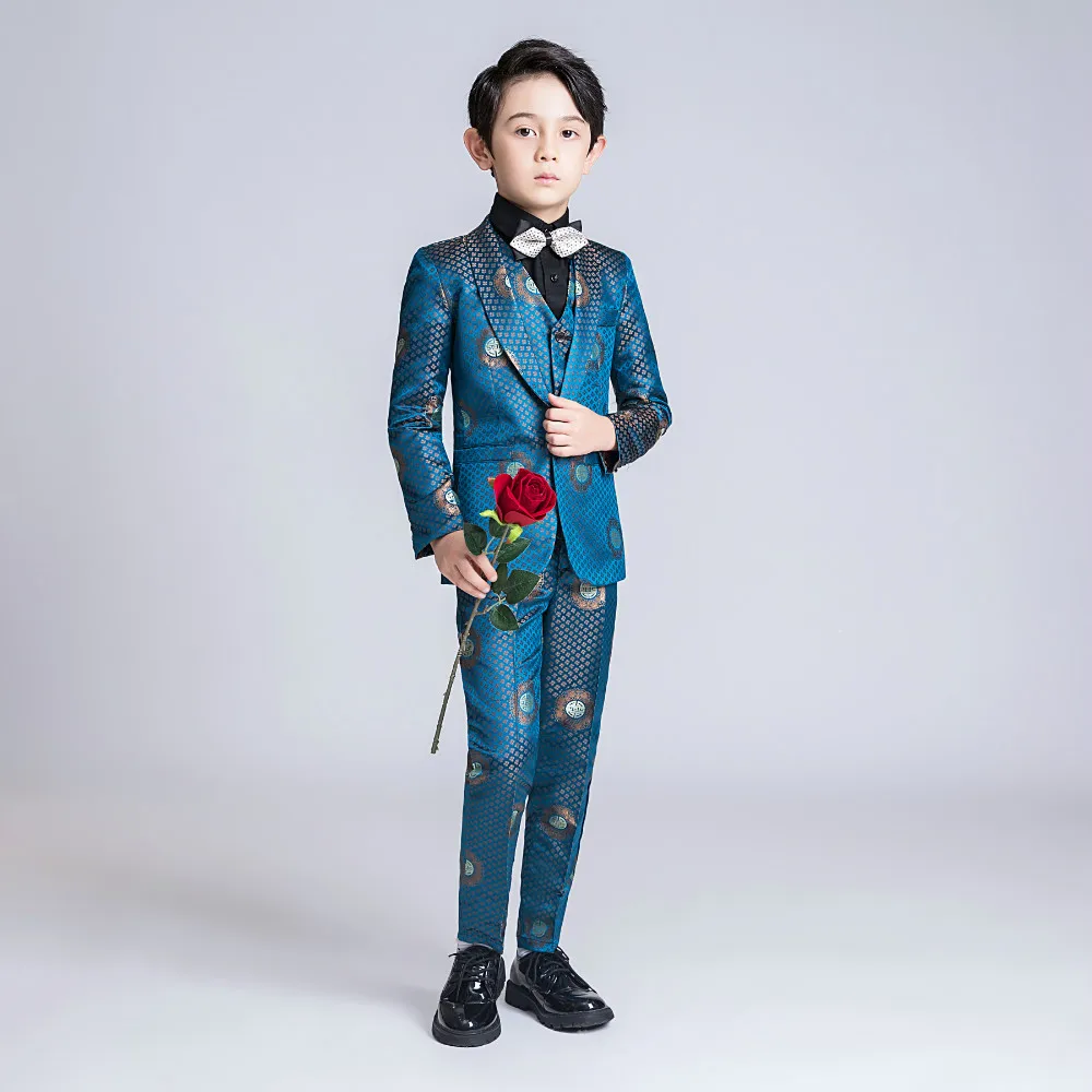 YuanLu, детский костюм из 3 предметов для мальчиков, Блейзер/брюки/штаны, торжественный костюм для свадебной вечеринки, детская одежда синий/красный