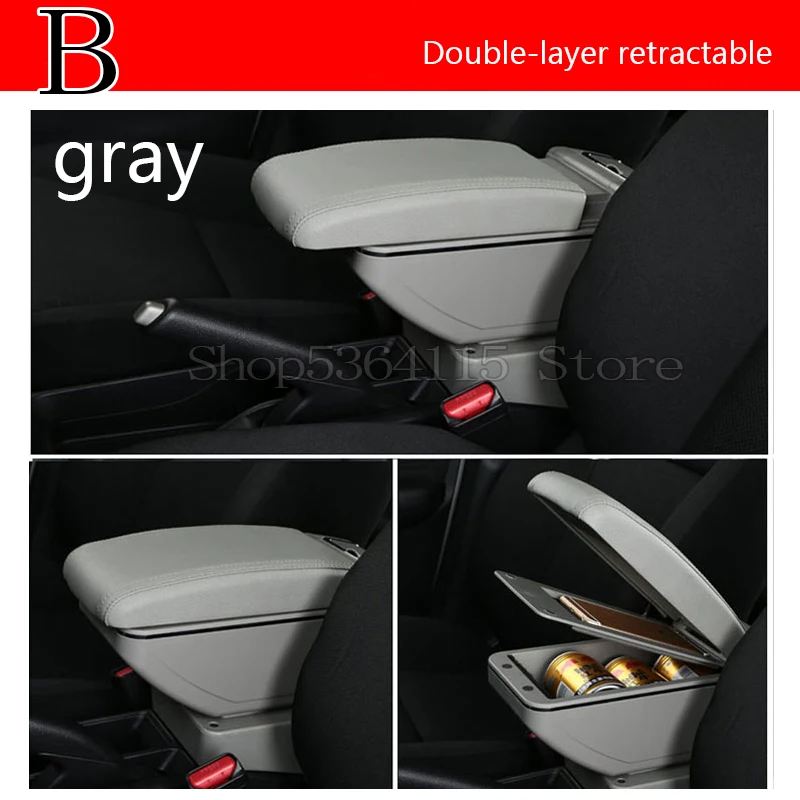 Для Volkswagen VW Polo 2002-2009 2005 2006 2007 2008 ящик для хранения центральная консоль держатель для чашки кожаный двойной ярусный подлокотник коробка - Название цвета: B   gray