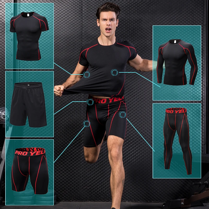 

Yuerlian Autumn Sport Jogging Suit for Men Copression Tracksuit Boldbuding Running Set T-shirt Short Pantsuits Quick Dry