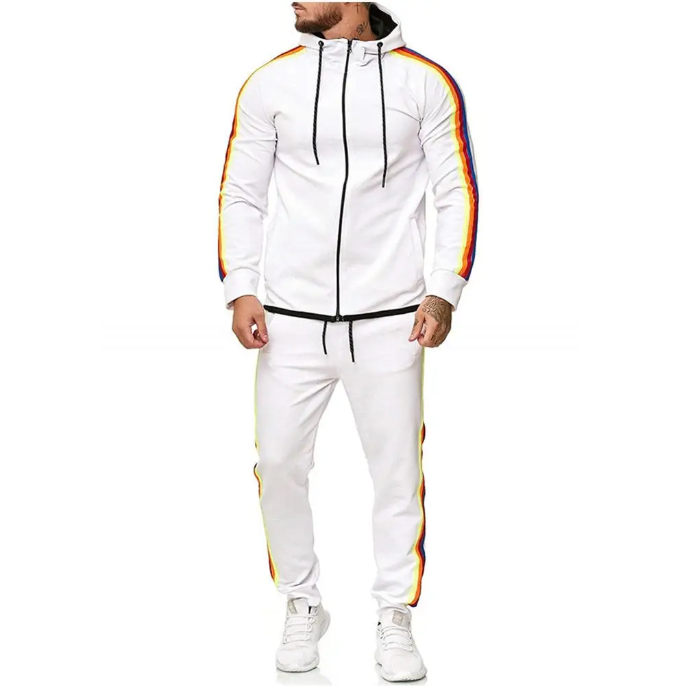 

5XL 2PCS Sets Tracksuit Men New Brand Autumn Winter Hooded Sweatshirt +Drawstring Pants Male Stripe Patchwork Hoodies