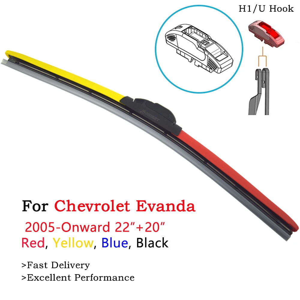 

HESITE Colorful Windshield Wiper Blades For Chevrolet Evanda 2Pcs Hybrid Window Screen Wipers 22" +20 Inch Red Blue Yellow Black