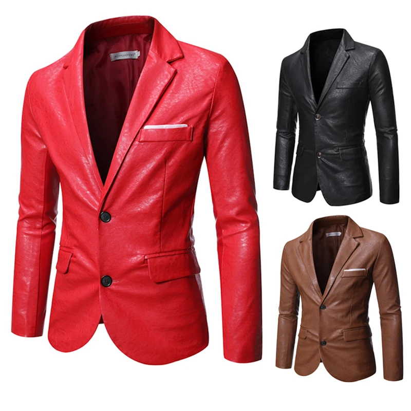 

Men Leather Jacket 2020 New Pu Leather Casual Leather Suit Jacket for Men Spring /Autumn Winter M-6XL 4XL=European Size XL