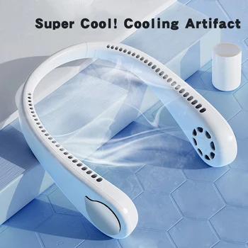 

USB Portable Fan Hands-Free Neck Fan Halter Lazy Small Fan Outdoor USB Leafless Mute Creative Small Fan Cross-Border Source