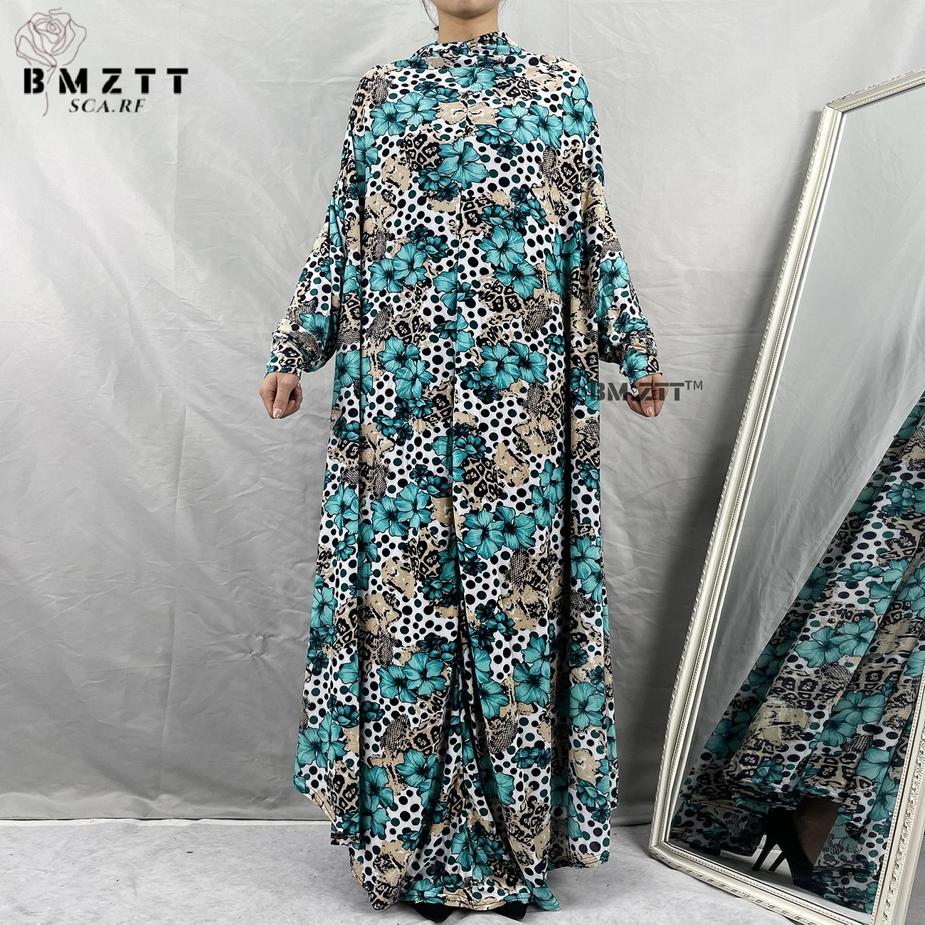 african culture clothing Women Islamic Floral Priting Clothing Abaya Dress 1 Pieces Set Hijab Luxury Dubai Malaysia Arab Muslim Traditional Costumes african robe Africa Clothing