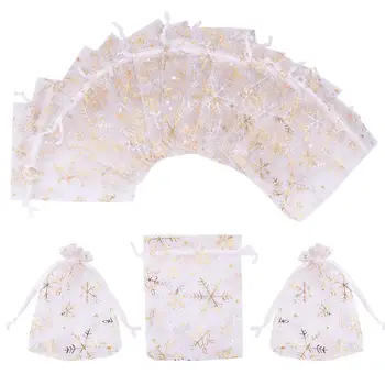

100pcs Organza Bags Wedding Christmas Snowflake Candy Gifts Packaging Drawstring for new Year decoration