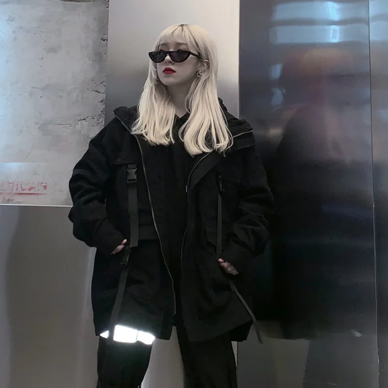 Корейская уличная одежда Harajuku черная джинсовая куртка негабаритных карманов женские джинсовые куртки свободные BF винтажные повседневные пальто