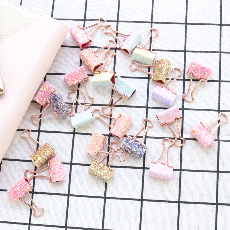 

Domikee new cute office school metal binder clips set kawaii student paper memo pad organizer clips with sequins 8pcs stationery