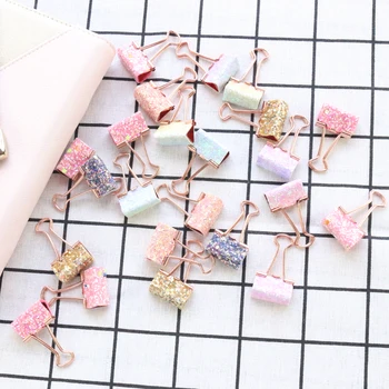 

Domikee new cute office school metal binder clips set kawaii student paper memo pad organizer clips with sequins 8pcs stationery