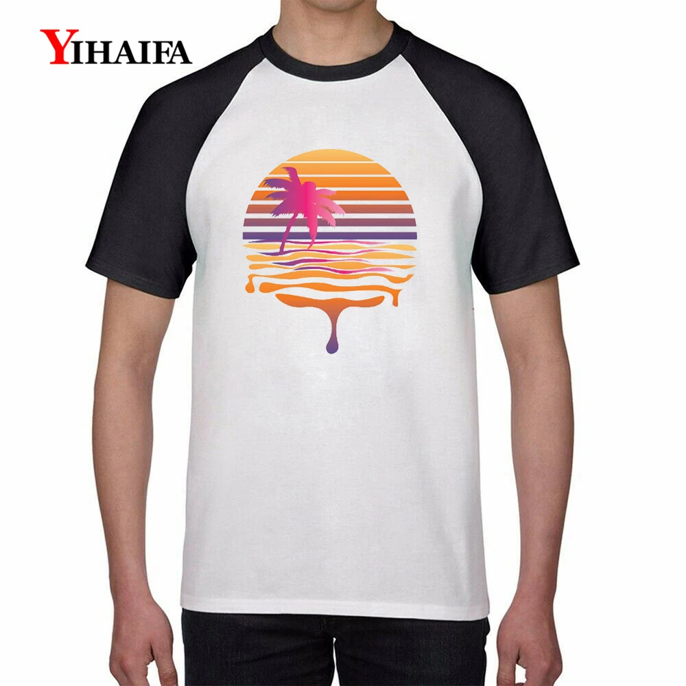 

Men Fashion T Shirts Colorful Coconut Tree 3D Print Gradient Graphic Tees Casual Summer Tops White Cotton T-Shirt Tee Top