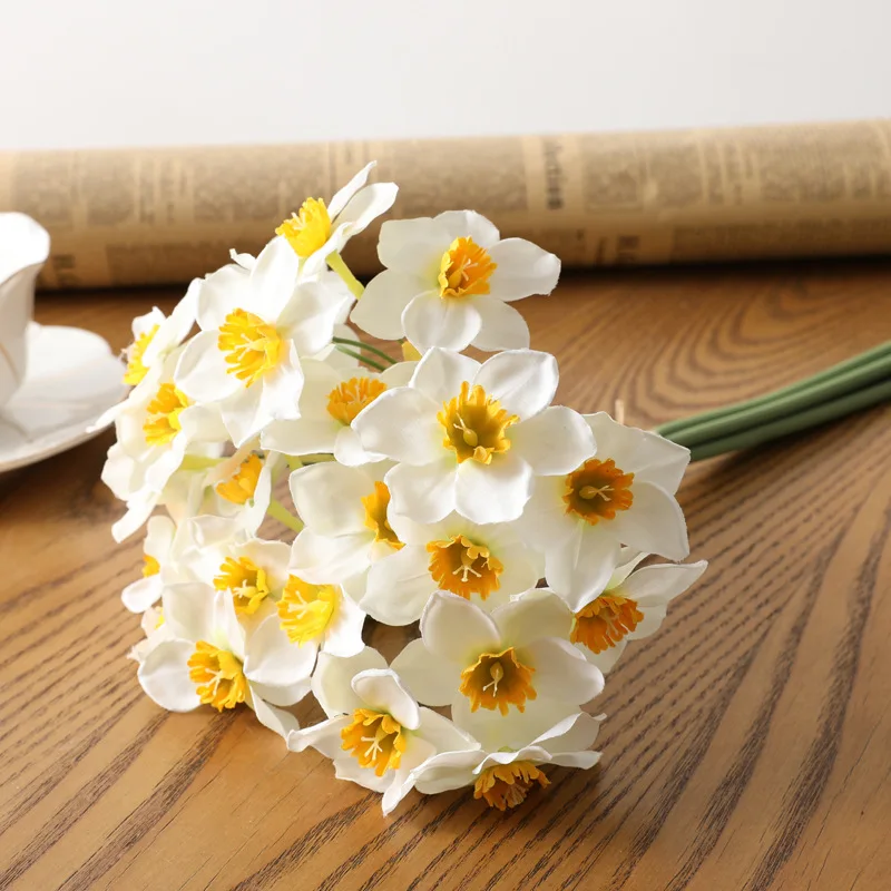 Белый 6pcs/Lot Home Room Artificial Simulation Narcissus Flower Living Room Window Decor Fake Flowers Wedding Scene Decor Daffodil - Цвет: Белый