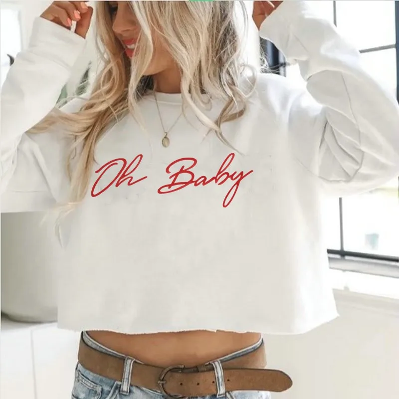 Осенние женские толстовки с капюшоном oh baby белого цвета с надписью черные желтые Топы худи укороченный